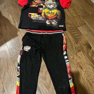 Men’s Hip Hop Blac Label Red and Black jogging set T-Shirt pants Plus 3X Apparel